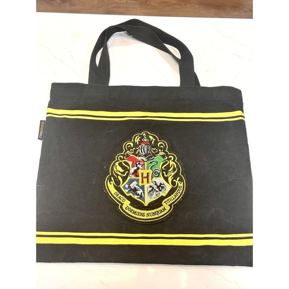 Harry Potter Hogwarts Crest Tote Bag Cinereplicas Black Canvas Shopper‎ 16x14